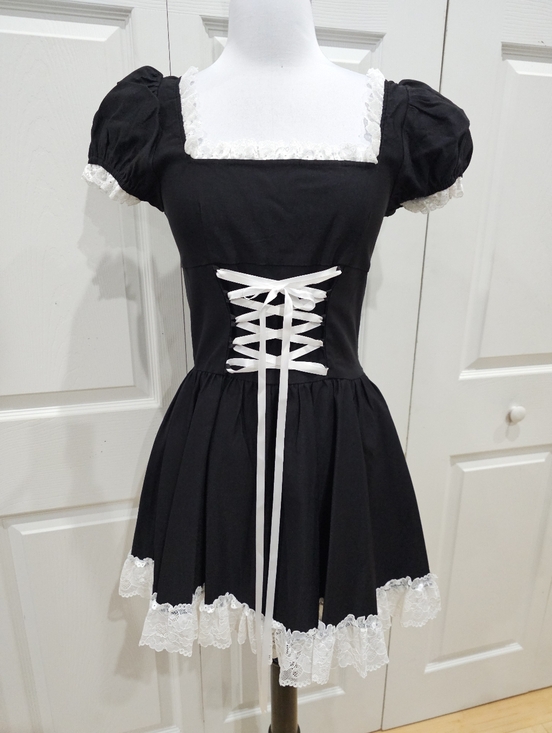 Dolls Kill Widow Cute Goth Absolute Grim Black White Lace Up Corset Mini Dress S - Picture 10 of 11